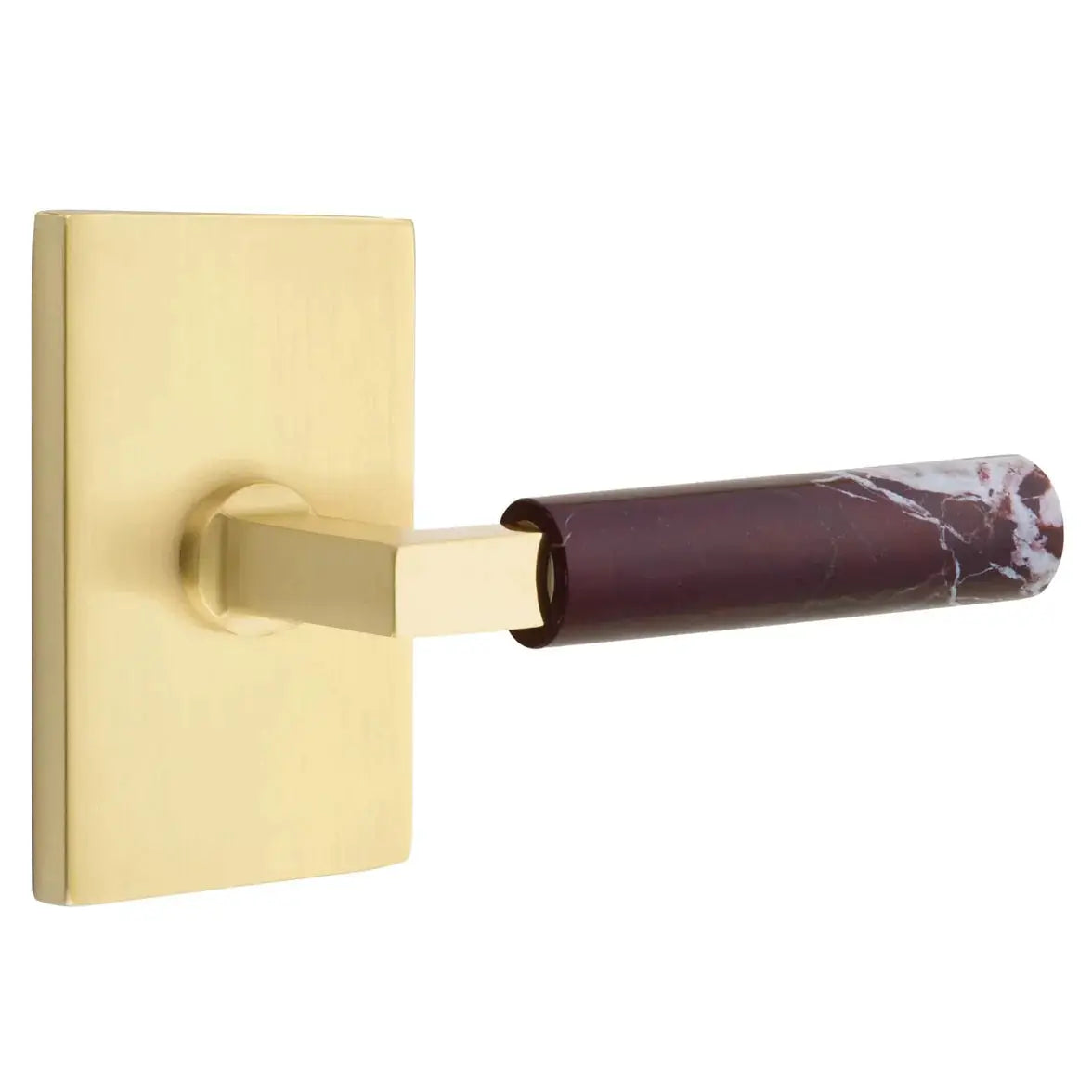 Emtek Rosso Levanto Marble Lever with Modern Rectangular Rosette and L-Square Stem by Emtek