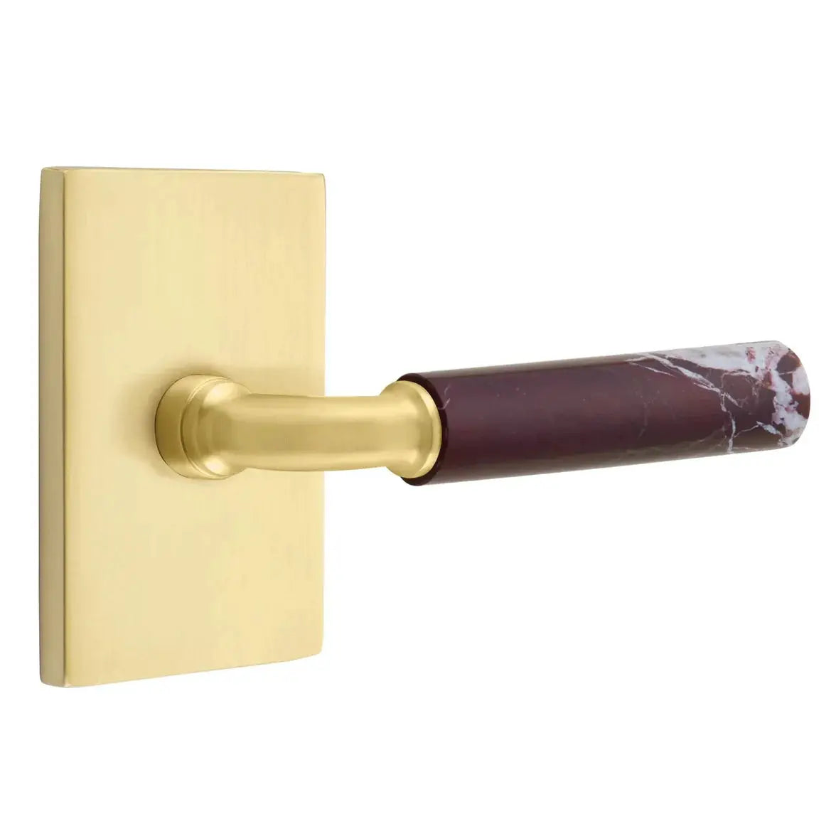 Emtek Rosso Levanto Marble Lever with Modern Rectangular Rosette and R-Bar Stem by Emtek