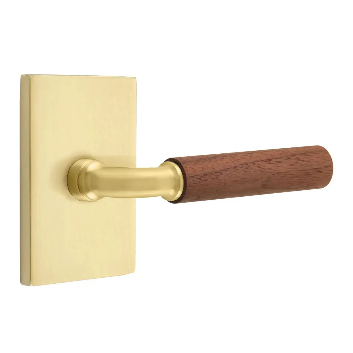Emtek Walnut Lever with Modern Rectangular Rosette and R-Bar Stem by Emtek