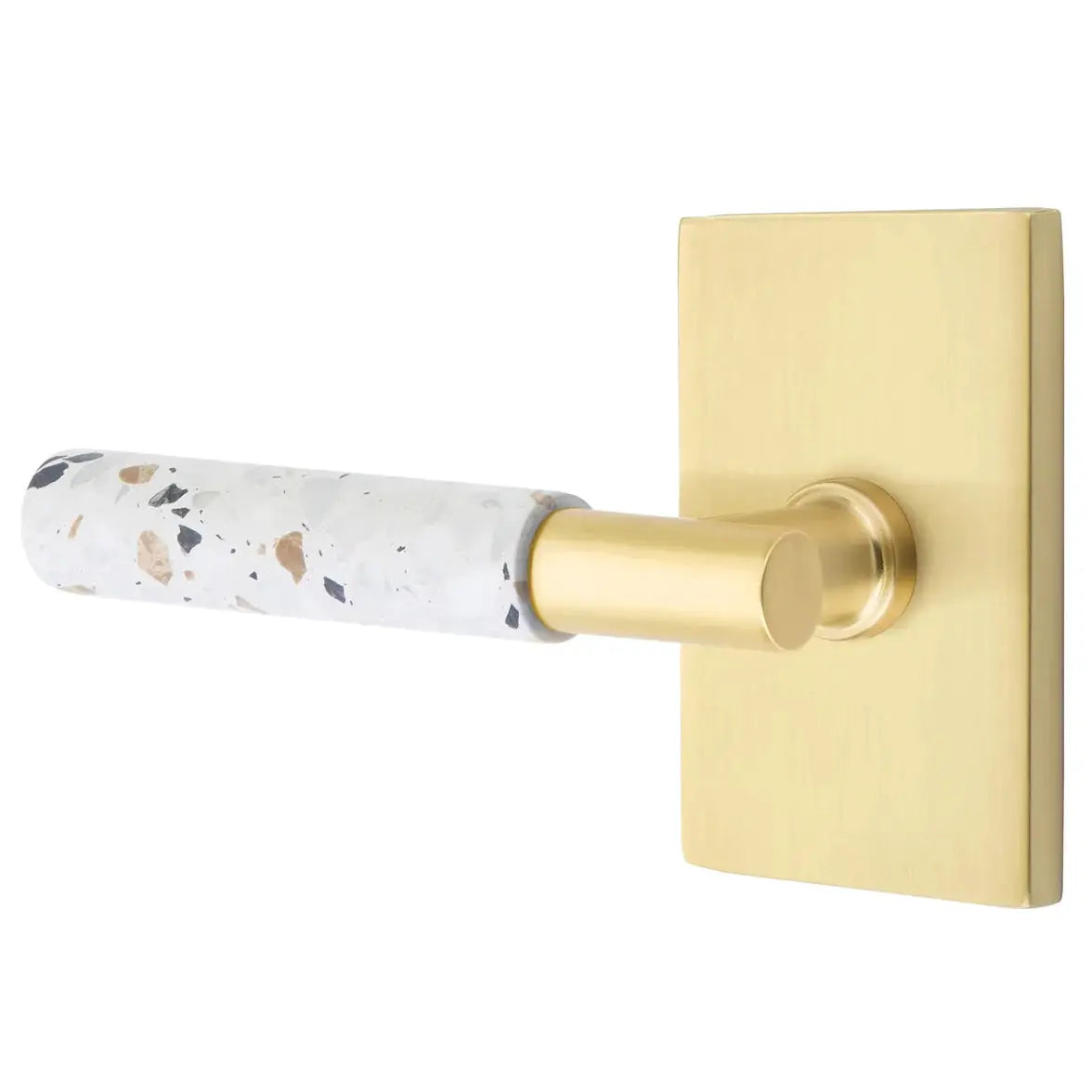 Emtek Light Terrazzo Lever with Modern Rectangular Rosette and T-Bar Stem by Emtek