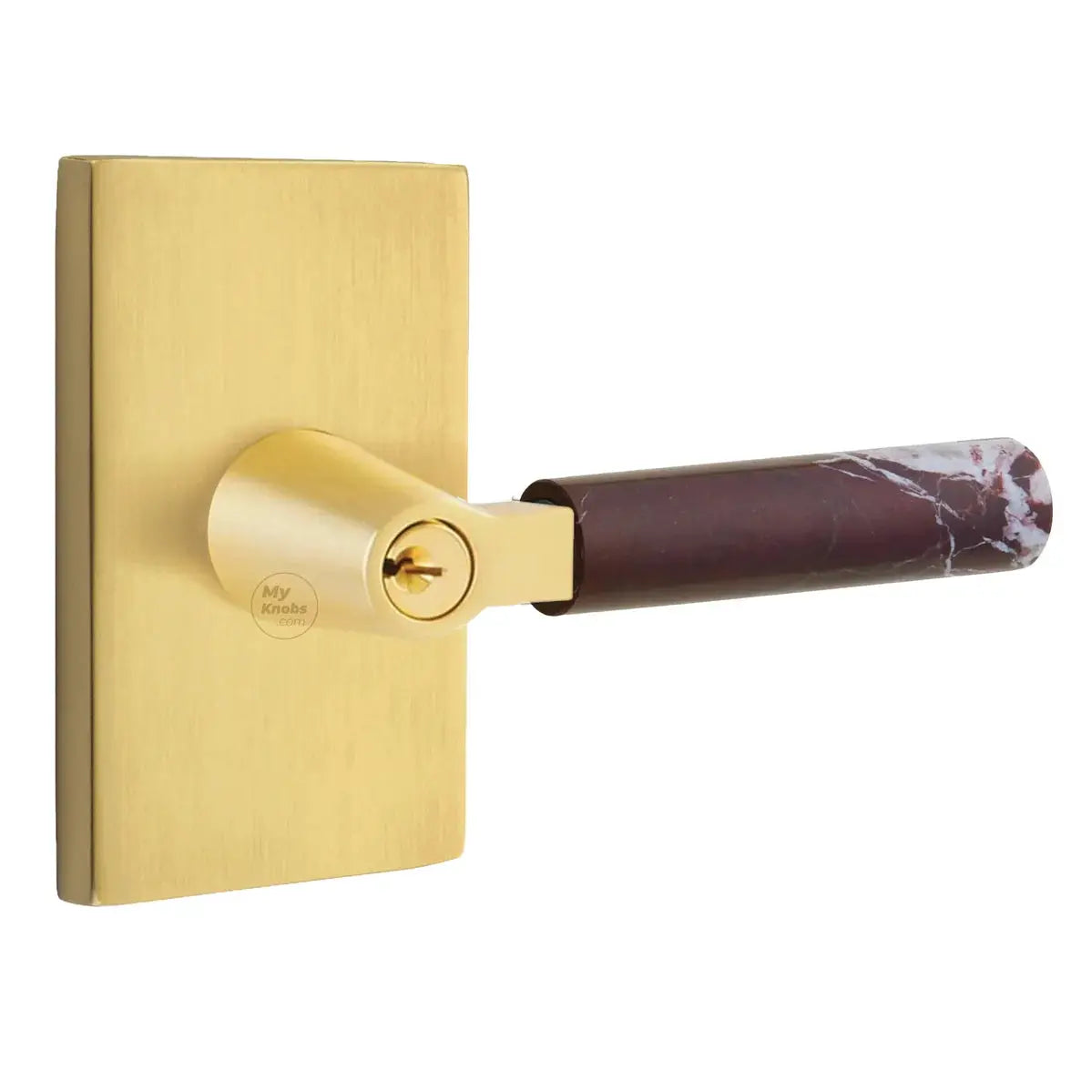 Emtek Rosso Levanto Marble Lever with Modern Rectangular Rosette and L-Square Stem by Emtek