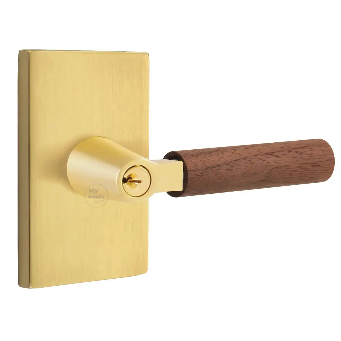 Emtek Walnut Lever with Modern Rectangular Rosette and L-Square Stem by Emtek