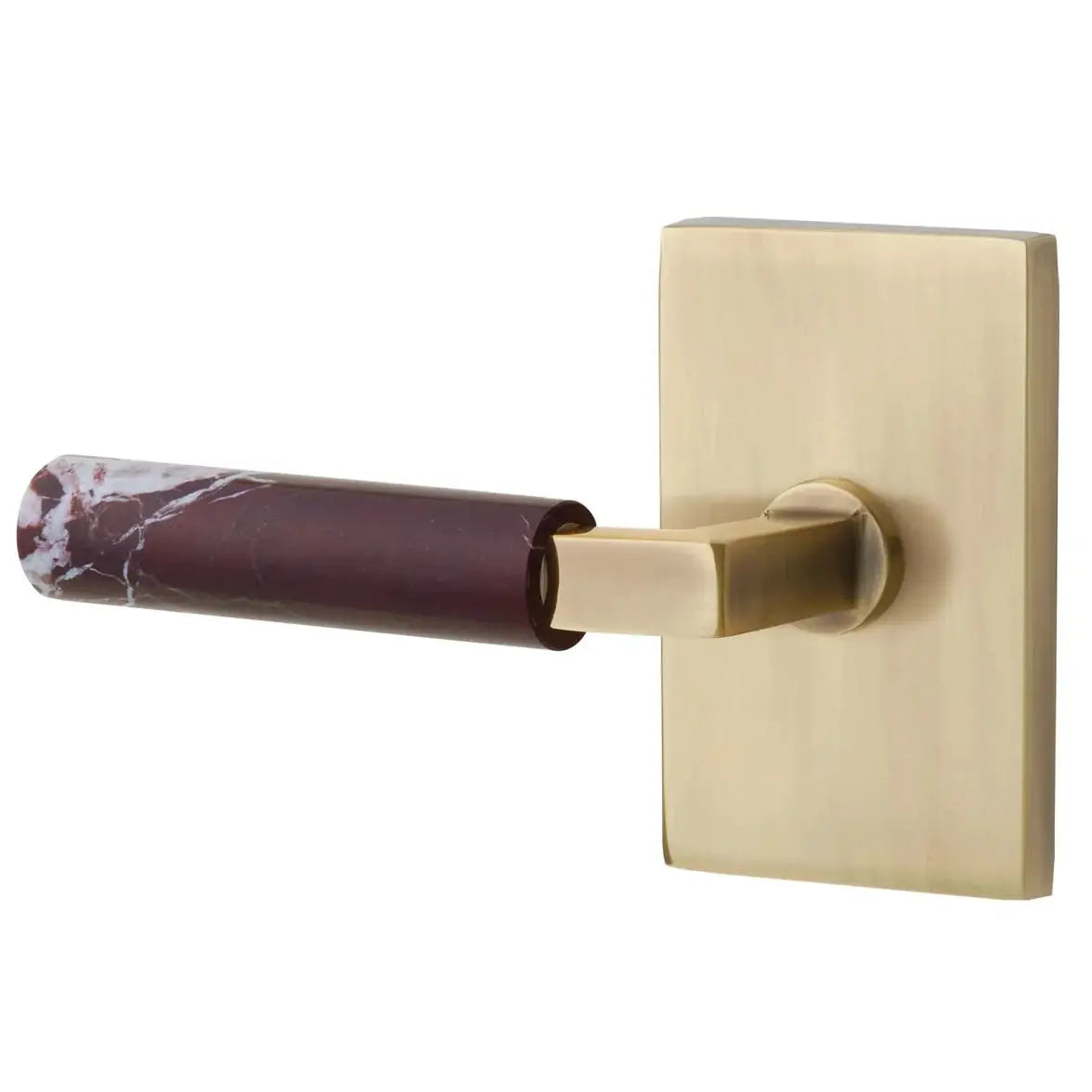 Emtek Rosso Levanto Marble Lever with Modern Rectangular Rosette and L-Square Stem by Emtek