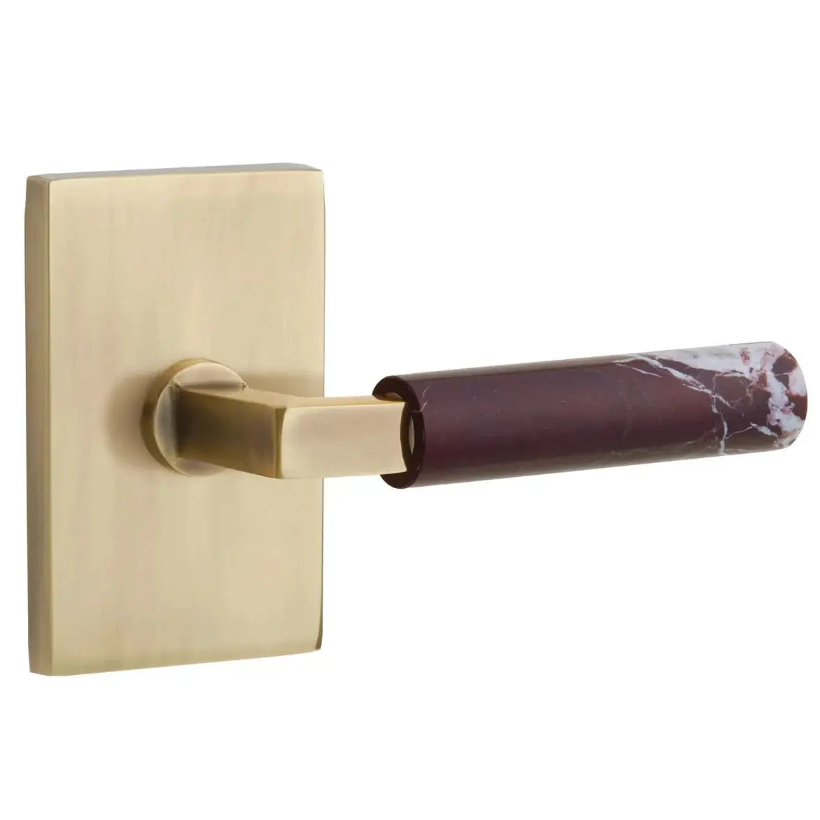 Emtek Rosso Levanto Marble Lever with Modern Rectangular Rosette and L-Square Stem by Emtek