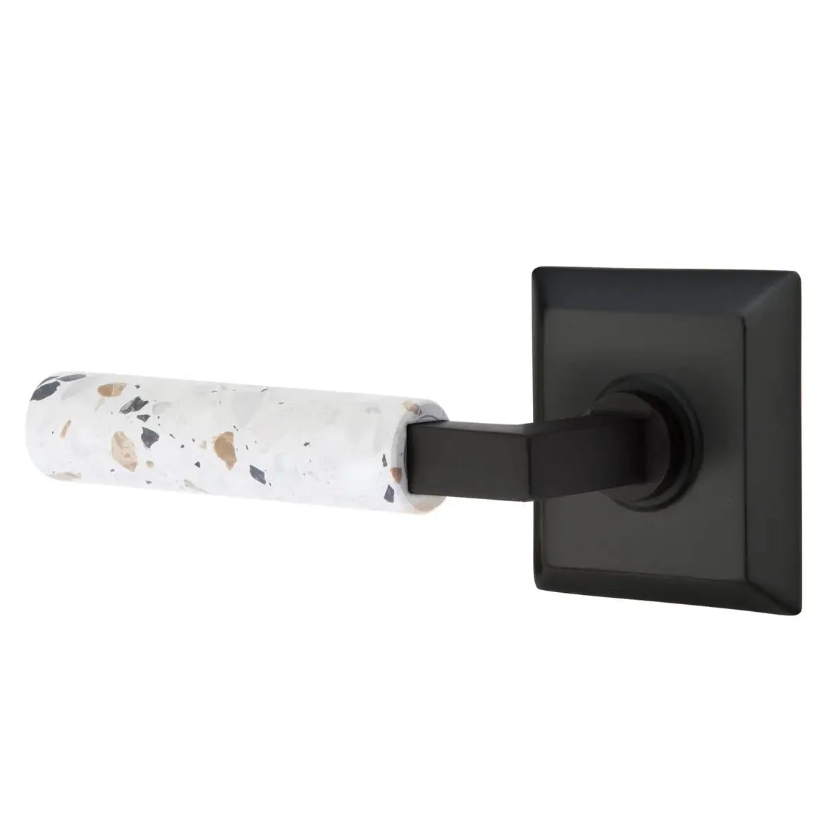 Emtek Light Terrazzo Lever with Quincy Rosette and L-Square Stem by Emtek