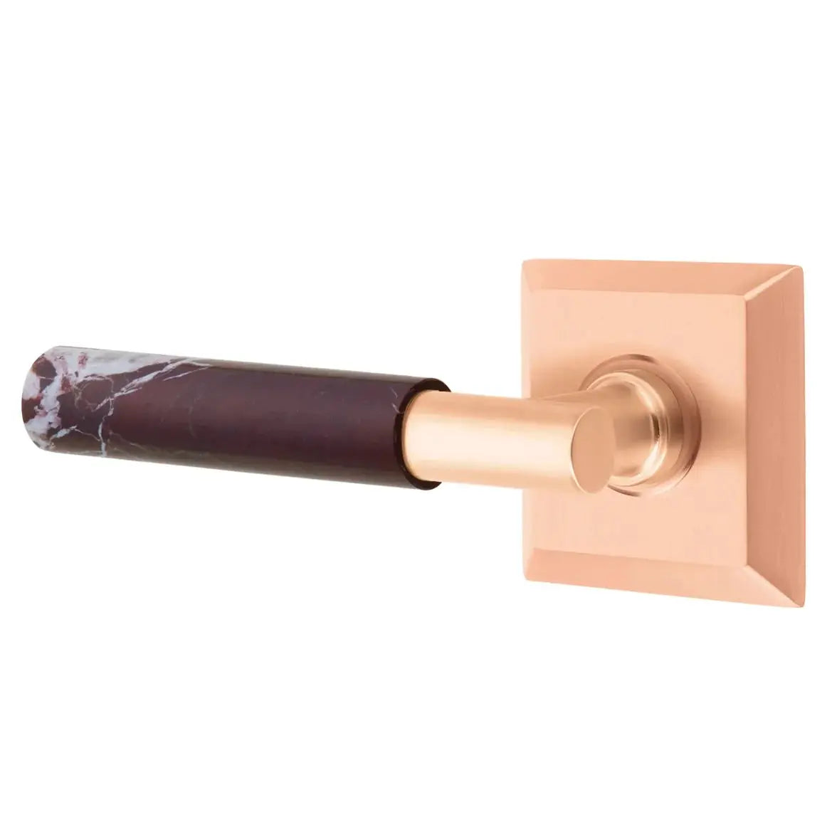 Emtek Rosso Levanto Marble Lever with Quincy Rosette and T-Bar Stem by Emtek