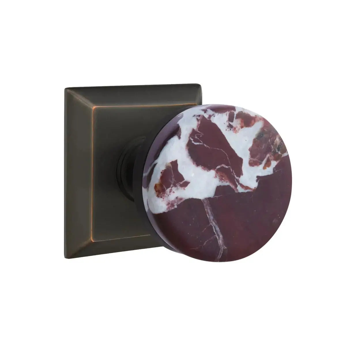 Emtek Rosso Levanto Marble Knob with Quincy Rosette and Conical Stem by Emtek