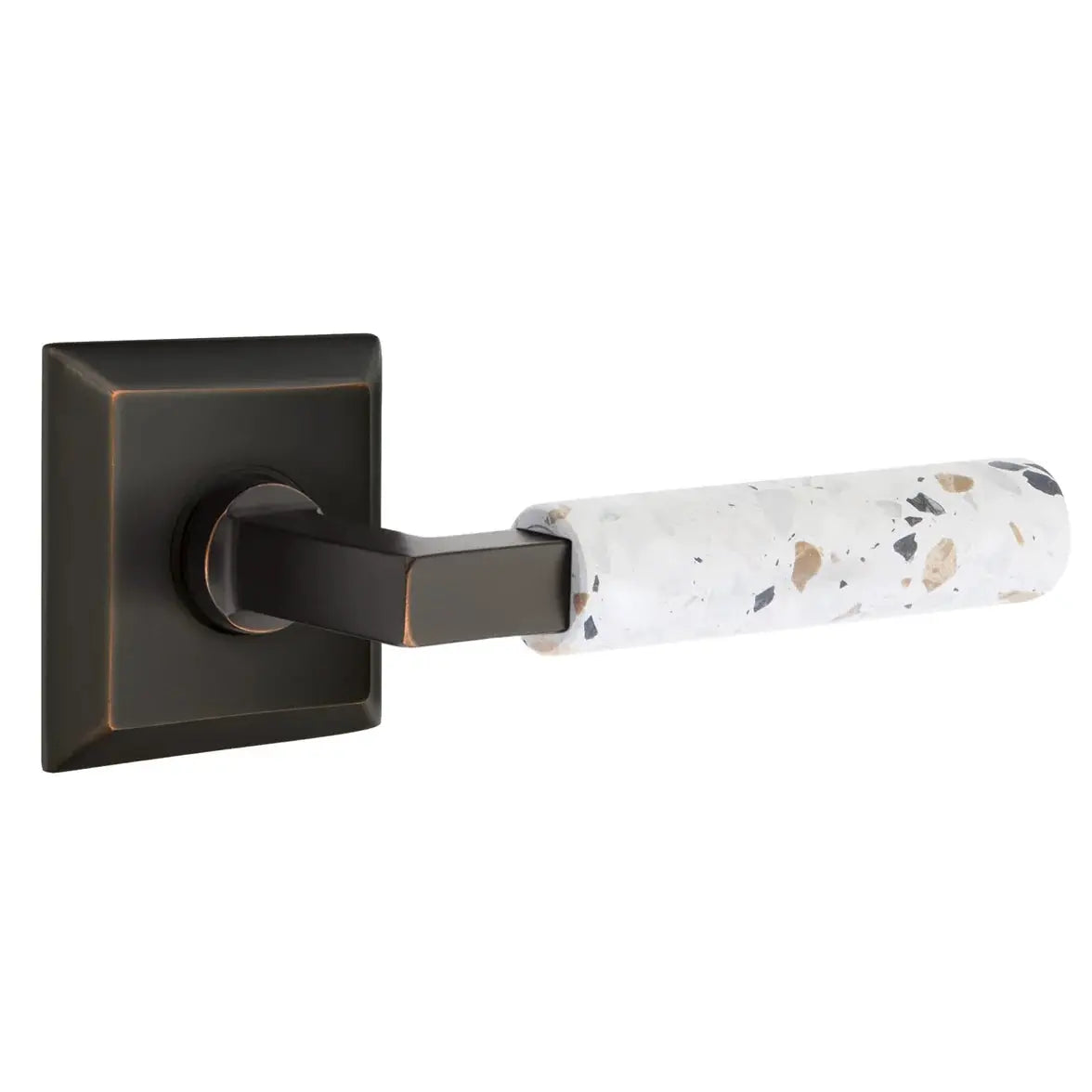 Emtek Light Terrazzo Lever with Quincy Rosette and L-Square Stem by Emtek