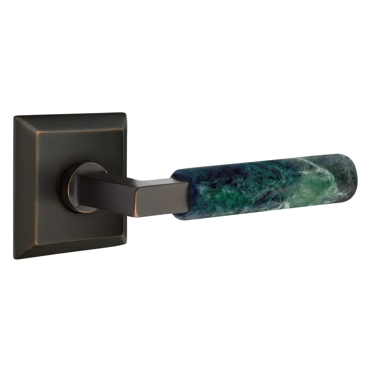 Emtek Green Marble Lever with Quincy Rosette and L-Square Stem by Emtek