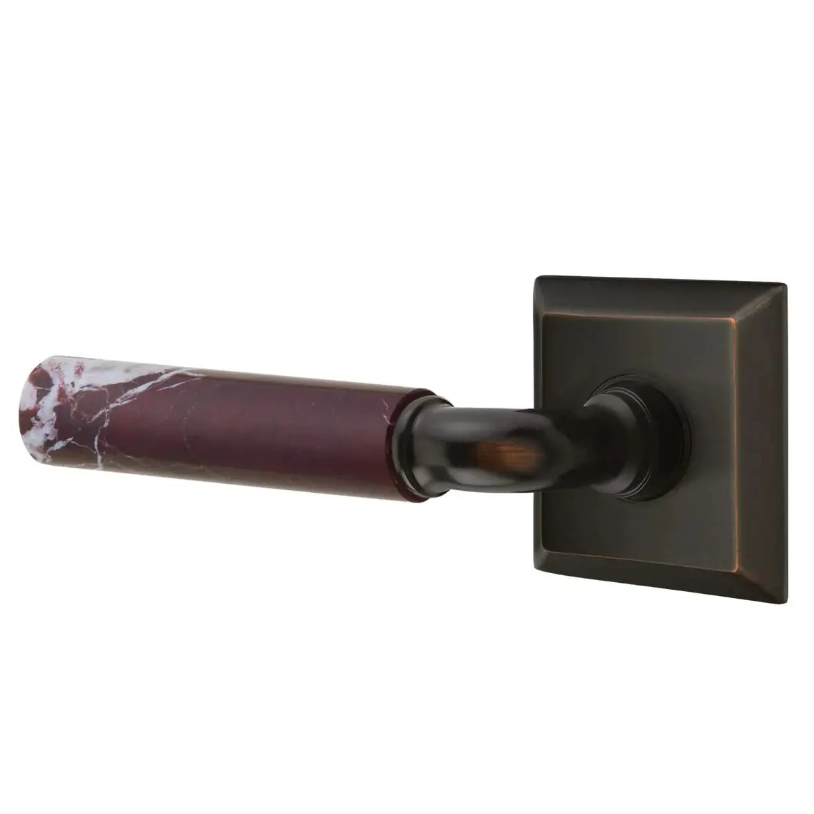 Emtek Rosso Levanto Marble Lever with Quincy Rosette and R-Bar Stem by Emtek