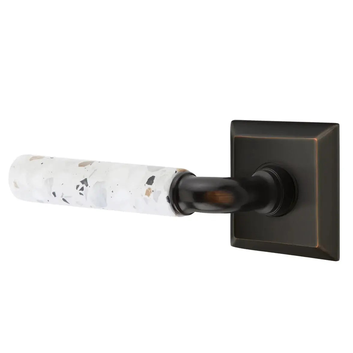Emtek Light Terrazzo Lever with Quincy Rosette and R-Bar Stem by Emtek
