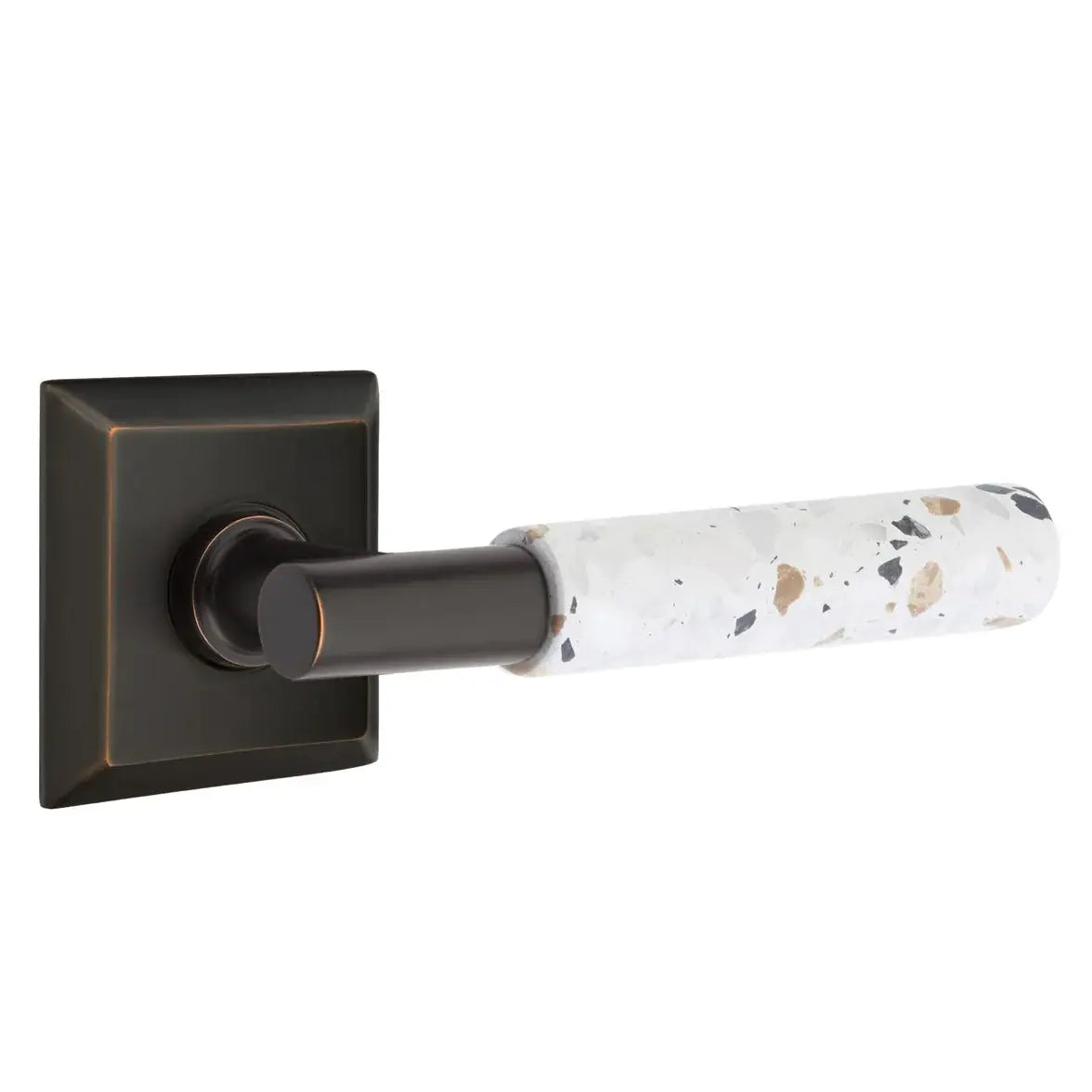 Emtek Light Terrazzo Lever with Quincy Rosette and T-Bar Stem by Emtek