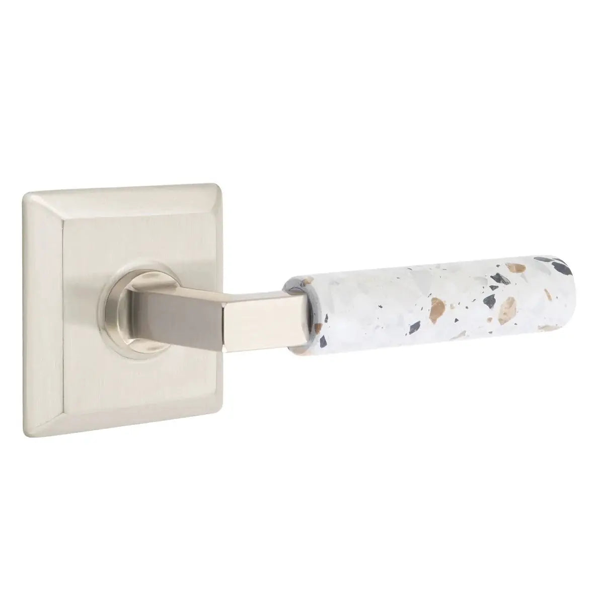 Emtek Light Terrazzo Lever with Quincy Rosette and L-Square Stem by Emtek