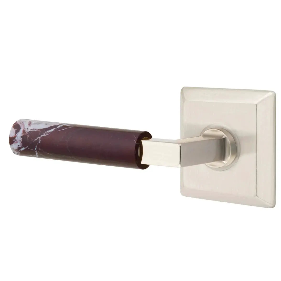 Emtek Rosso Levanto Marble Lever with Quincy Rosette and L-Square Stem by Emtek
