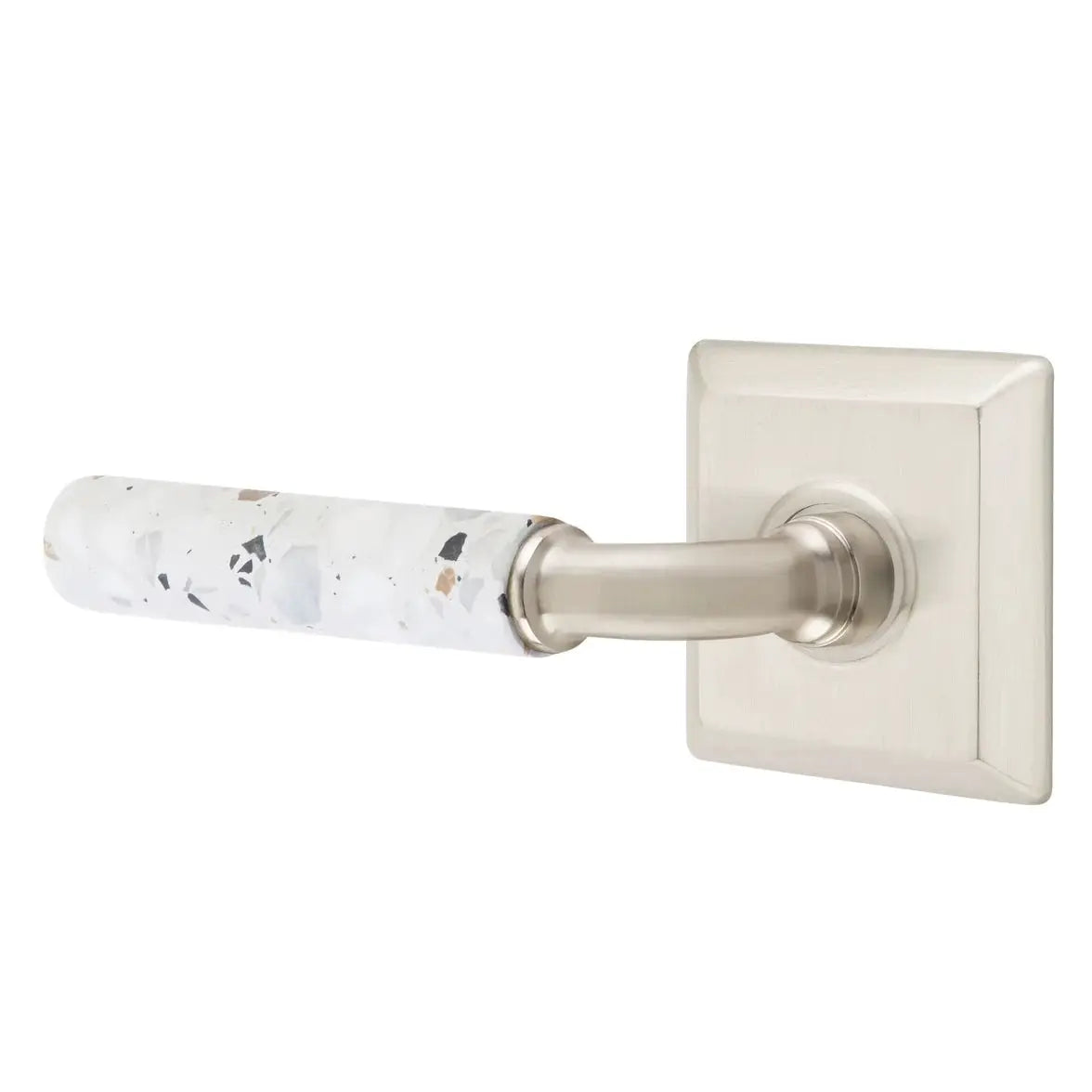 Emtek Light Terrazzo Lever with Quincy Rosette and R-Bar Stem by Emtek