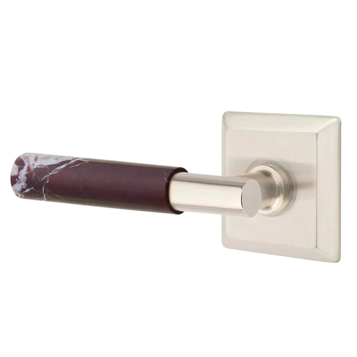 Emtek Rosso Levanto Marble Lever with Quincy Rosette and T-Bar Stem by Emtek