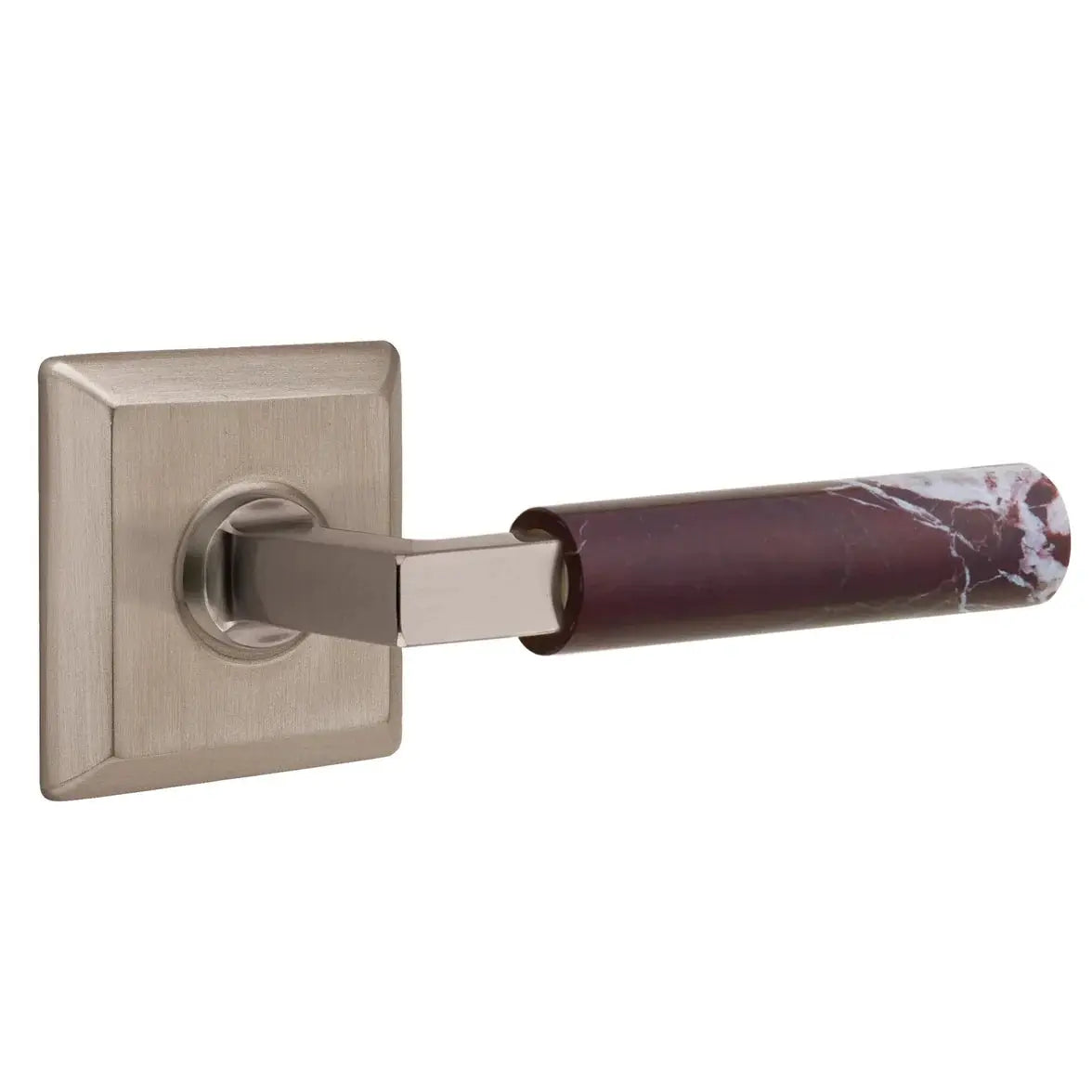 Emtek Rosso Levanto Marble Lever with Quincy Rosette and L-Square Stem by Emtek