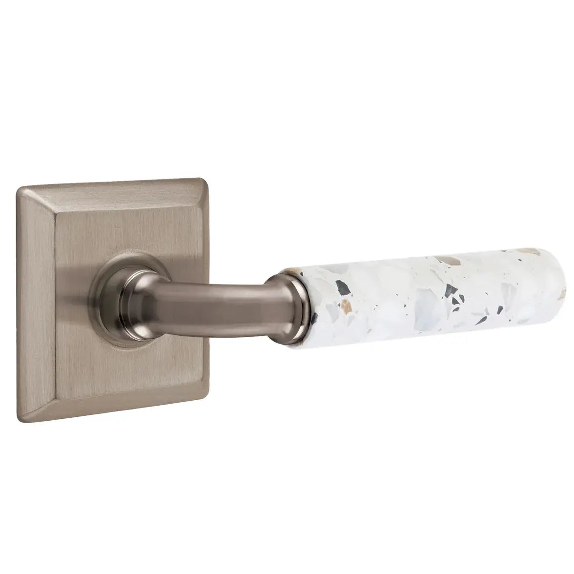 Emtek Light Terrazzo Lever with Quincy Rosette and R-Bar Stem by Emtek