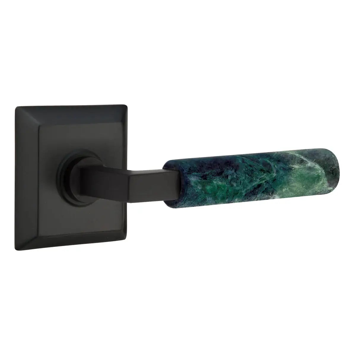 Emtek Green Marble Lever with Quincy Rosette and L-Square Stem by Emtek