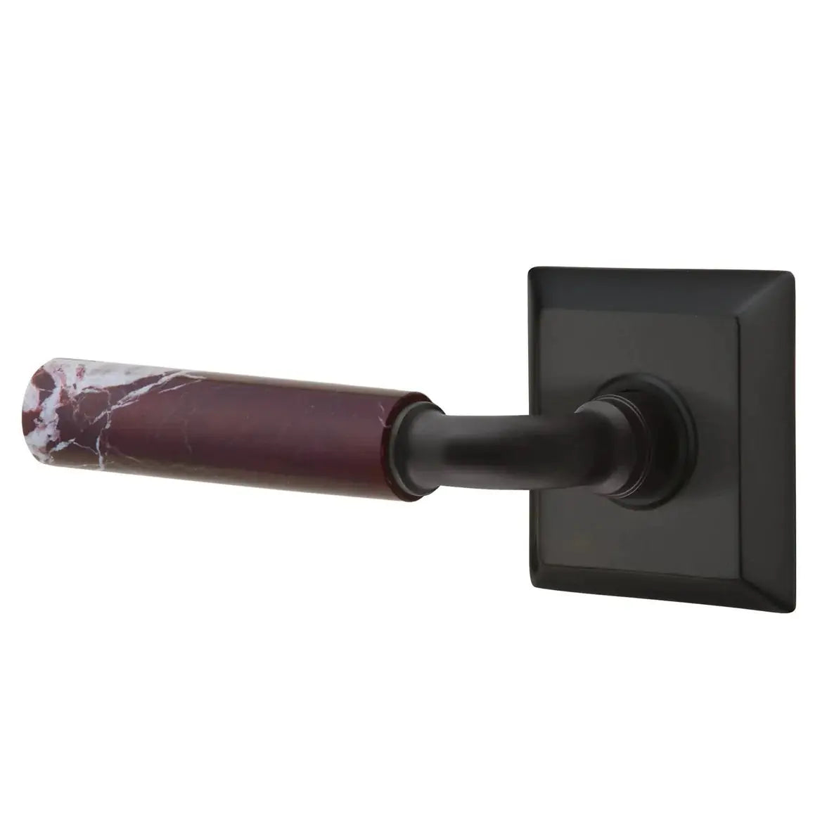 Emtek Rosso Levanto Marble Lever with Quincy Rosette and R-Bar Stem by Emtek