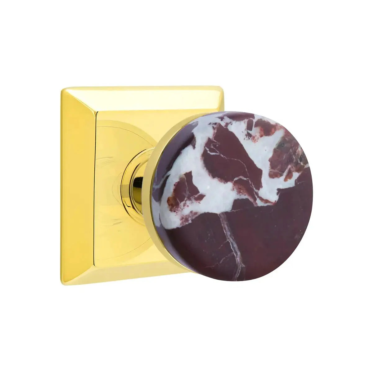 Emtek Rosso Levanto Marble Knob with Quincy Rosette and Conical Stem by Emtek