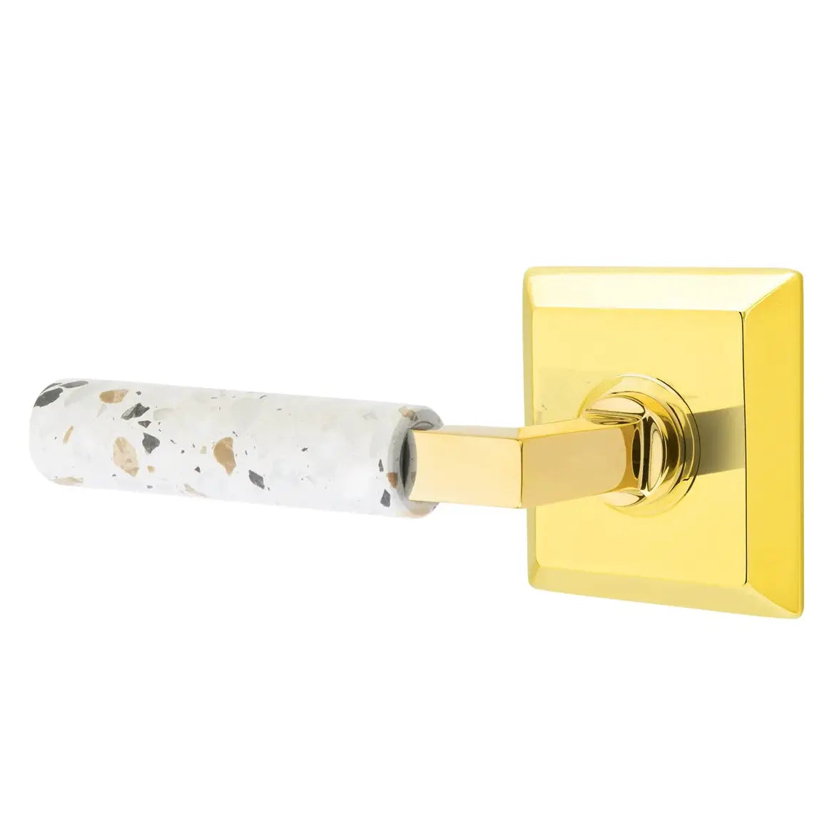 Emtek Light Terrazzo Lever with Quincy Rosette and L-Square Stem by Emtek