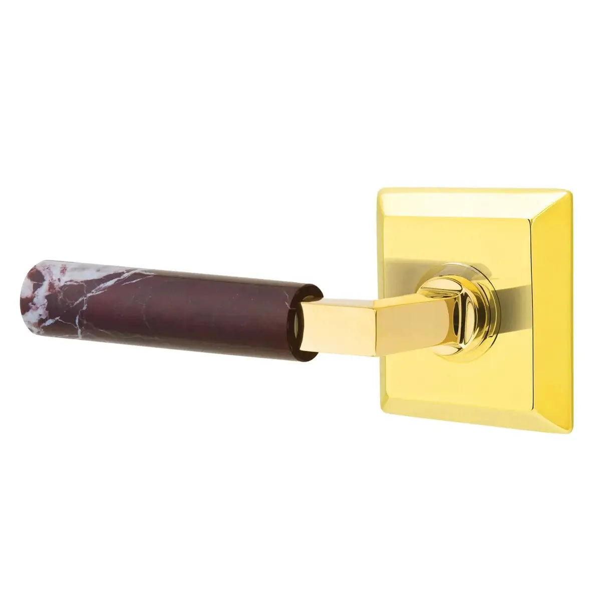 Emtek Rosso Levanto Marble Lever with Quincy Rosette and L-Square Stem by Emtek