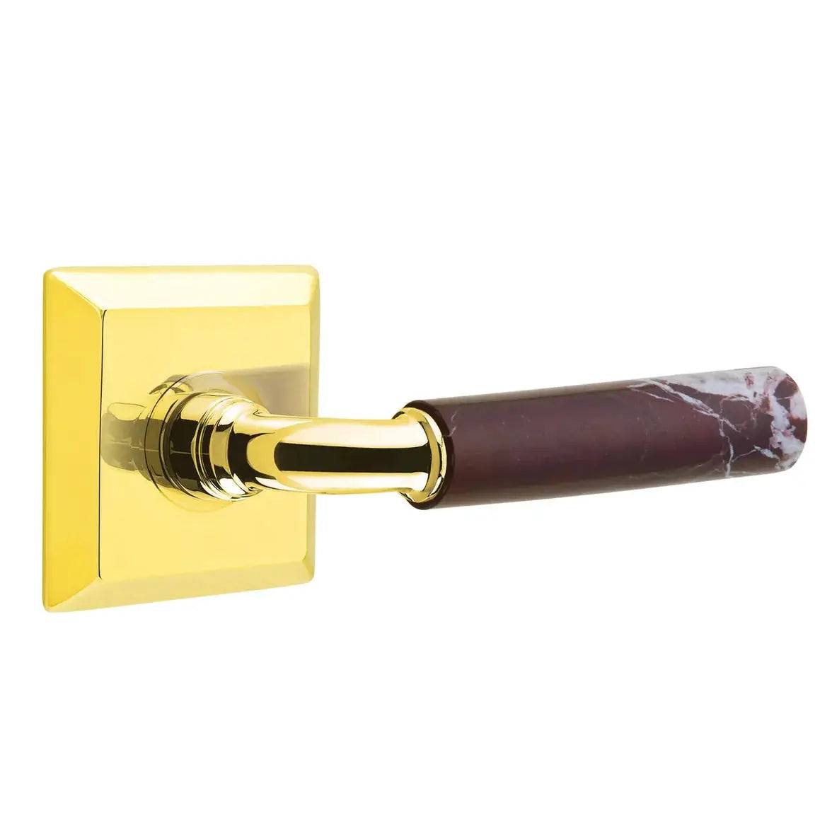 Emtek Rosso Levanto Marble Lever with Quincy Rosette and R-Bar Stem by Emtek