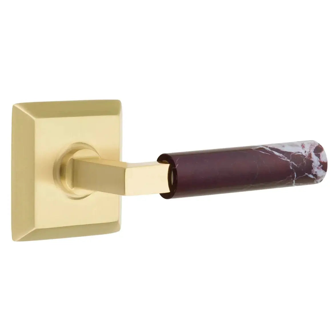 Emtek Rosso Levanto Marble Lever with Quincy Rosette and L-Square Stem by Emtek