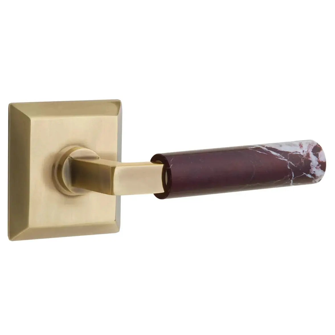 Emtek Rosso Levanto Marble Lever with Quincy Rosette and L-Square Stem by Emtek