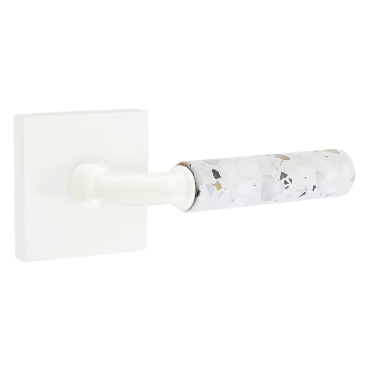 Emtek Light Terrazzo Lever with Square Rosette and R-Bar Stem by Emtek