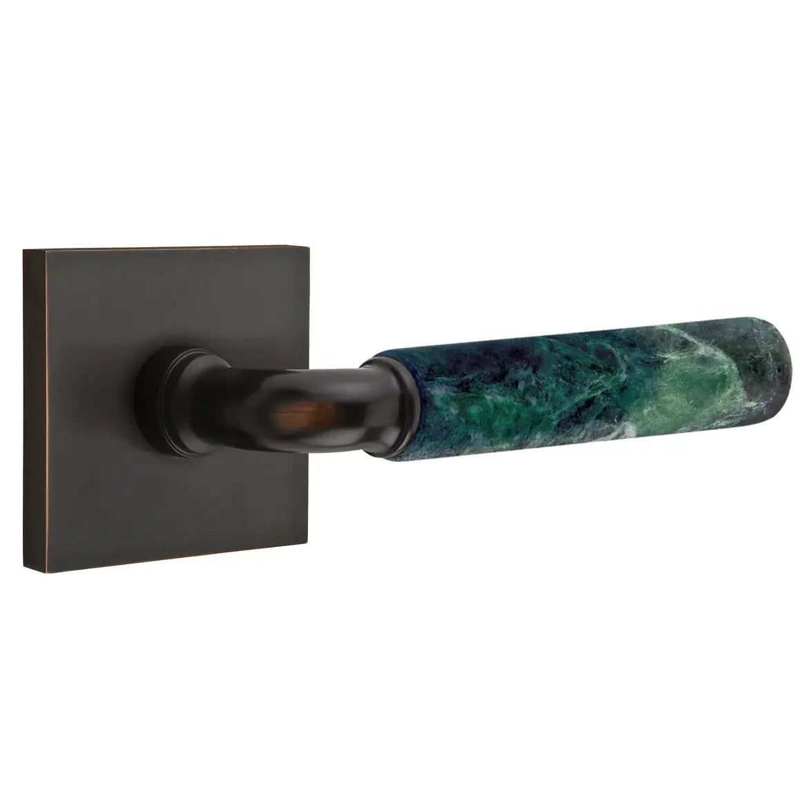 Emtek Green Marble Lever with Square Rosette and R-Bar Stem by Emtek