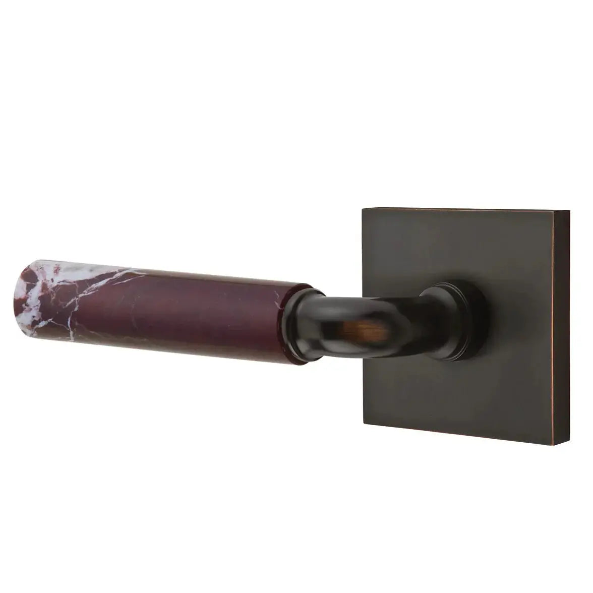Emtek Rosso Levanto Marble Lever with Square Rosette and R-Bar Stem by Emtek