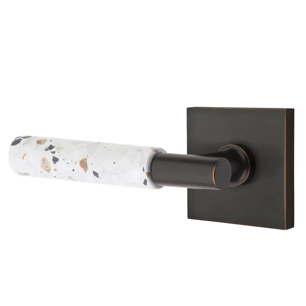 Emtek Light Terrazzo Lever with Square Rosette and T-Bar Stem by Emtek