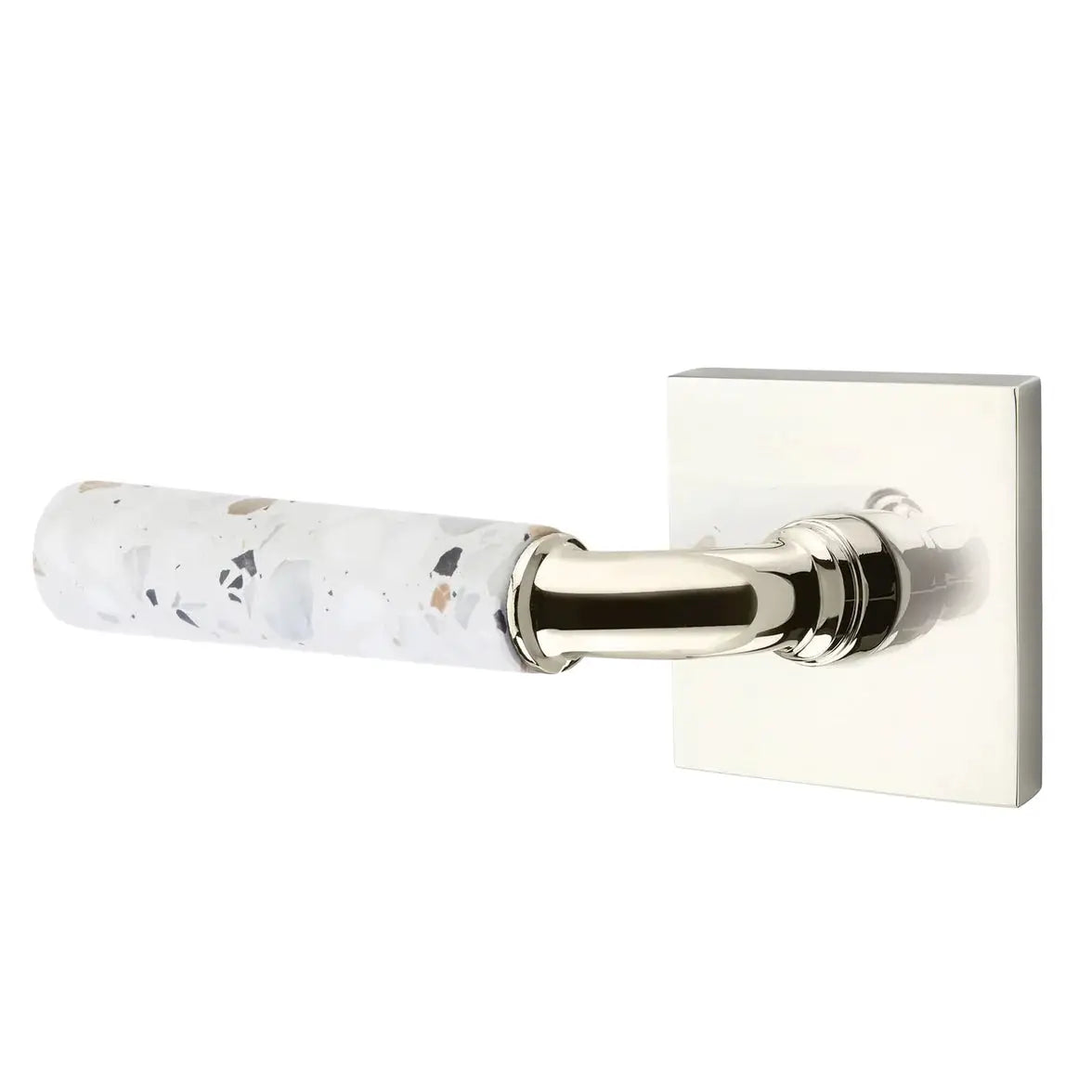 Emtek Light Terrazzo Lever with Square Rosette and R-Bar Stem by Emtek