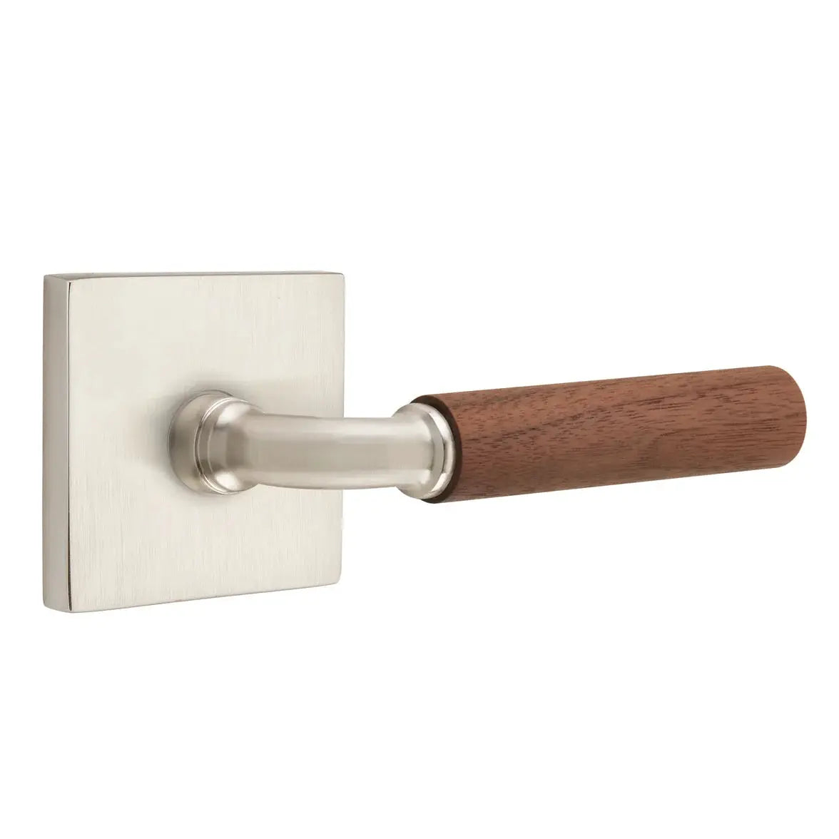 Emtek Walnut Lever with Square Rosette and R-Bar Stem