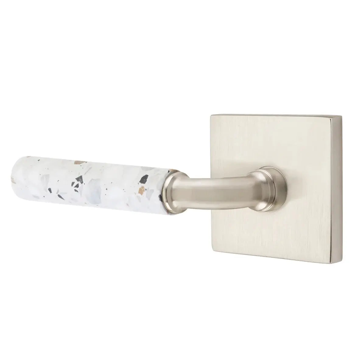 Emtek Light Terrazzo Lever with Square Rosette and R-Bar Stem by Emtek