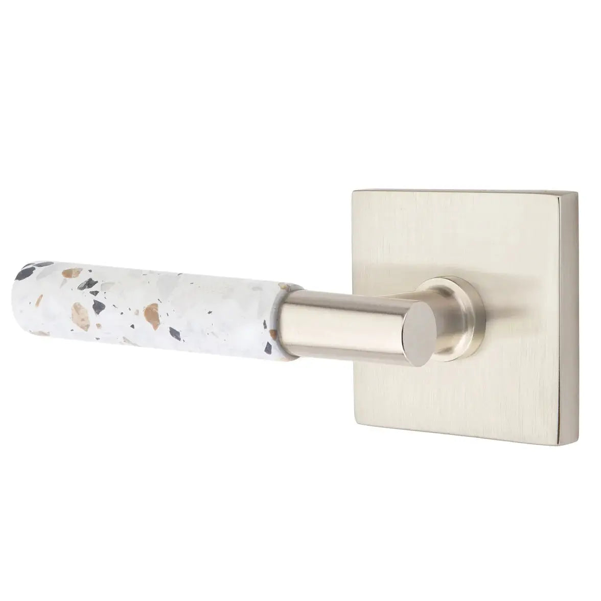 Emtek Light Terrazzo Lever with Square Rosette and T-Bar Stem by Emtek