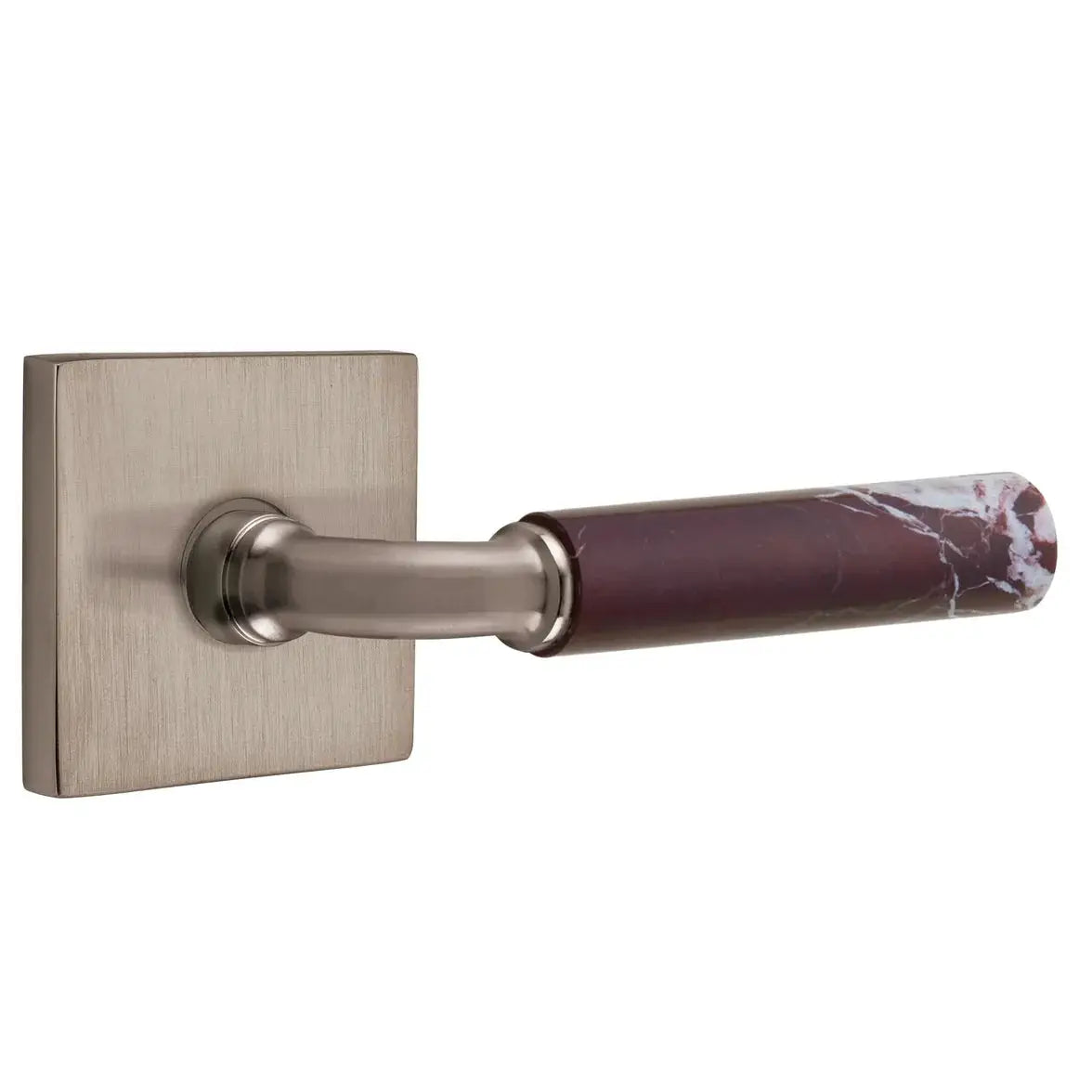 Emtek Rosso Levanto Marble Lever with Square Rosette and R-Bar Stem by Emtek
