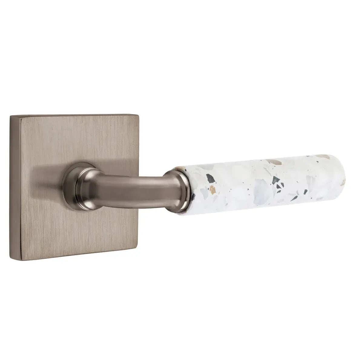 Emtek Light Terrazzo Lever with Square Rosette and R-Bar Stem by Emtek