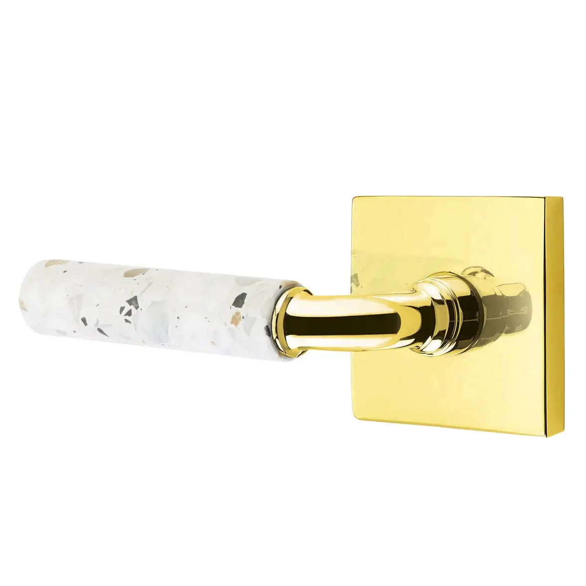 Emtek Light Terrazzo Lever with Square Rosette and R-Bar Stem by Emtek