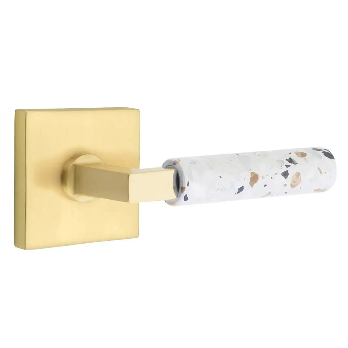 Emtek Light Terrazzo Lever with Square Rosette and L-Square Stem by Emtek