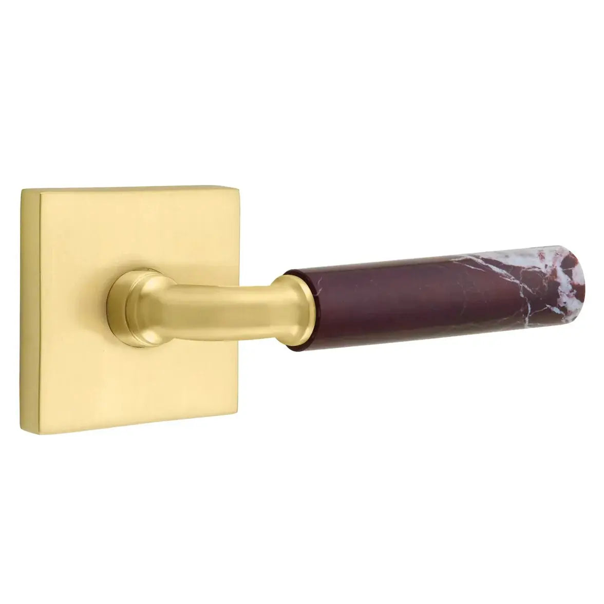 Emtek Rosso Levanto Marble Lever with Square Rosette and R-Bar Stem by Emtek