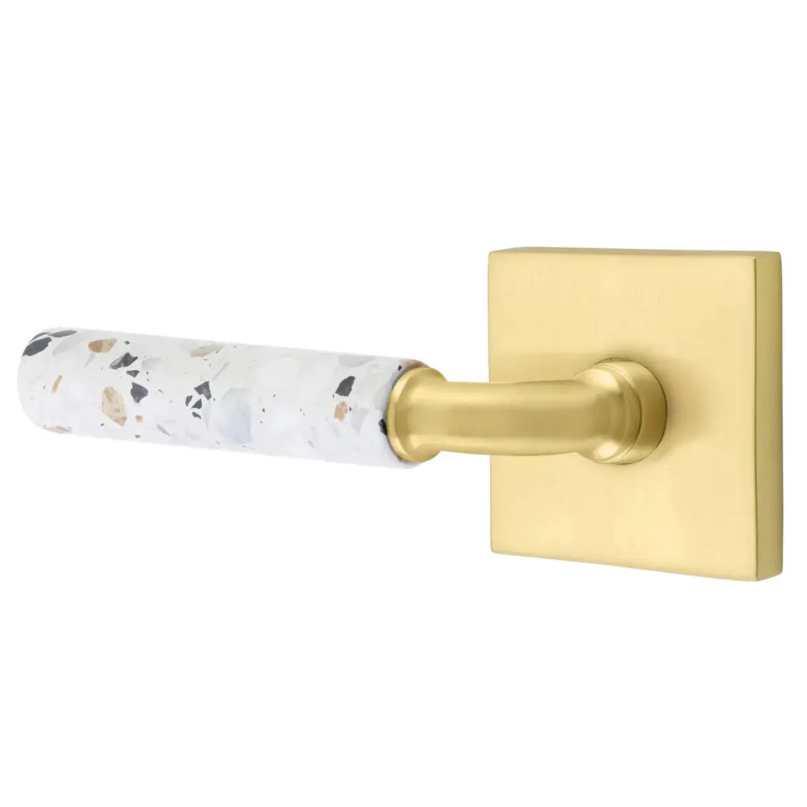 Emtek Light Terrazzo Lever with Square Rosette and R-Bar Stem by Emtek