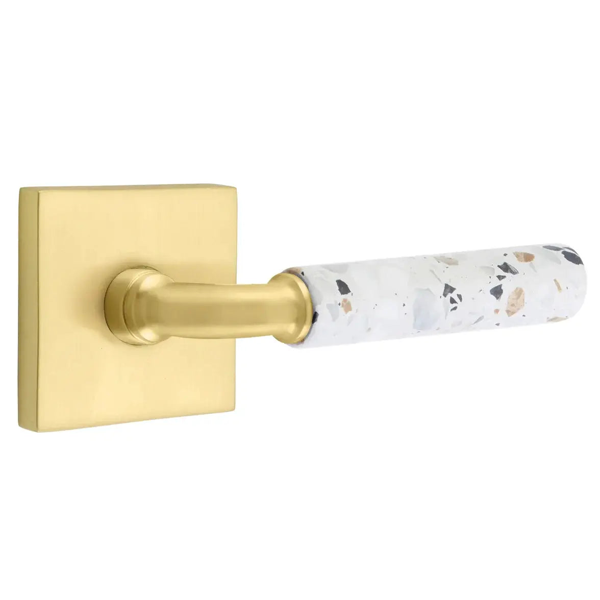 Emtek Light Terrazzo Lever with Square Rosette and R-Bar Stem by Emtek