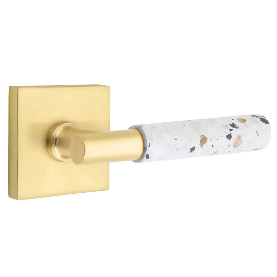 Emtek Light Terrazzo Lever with Square Rosette and T-Bar Stem by Emtek