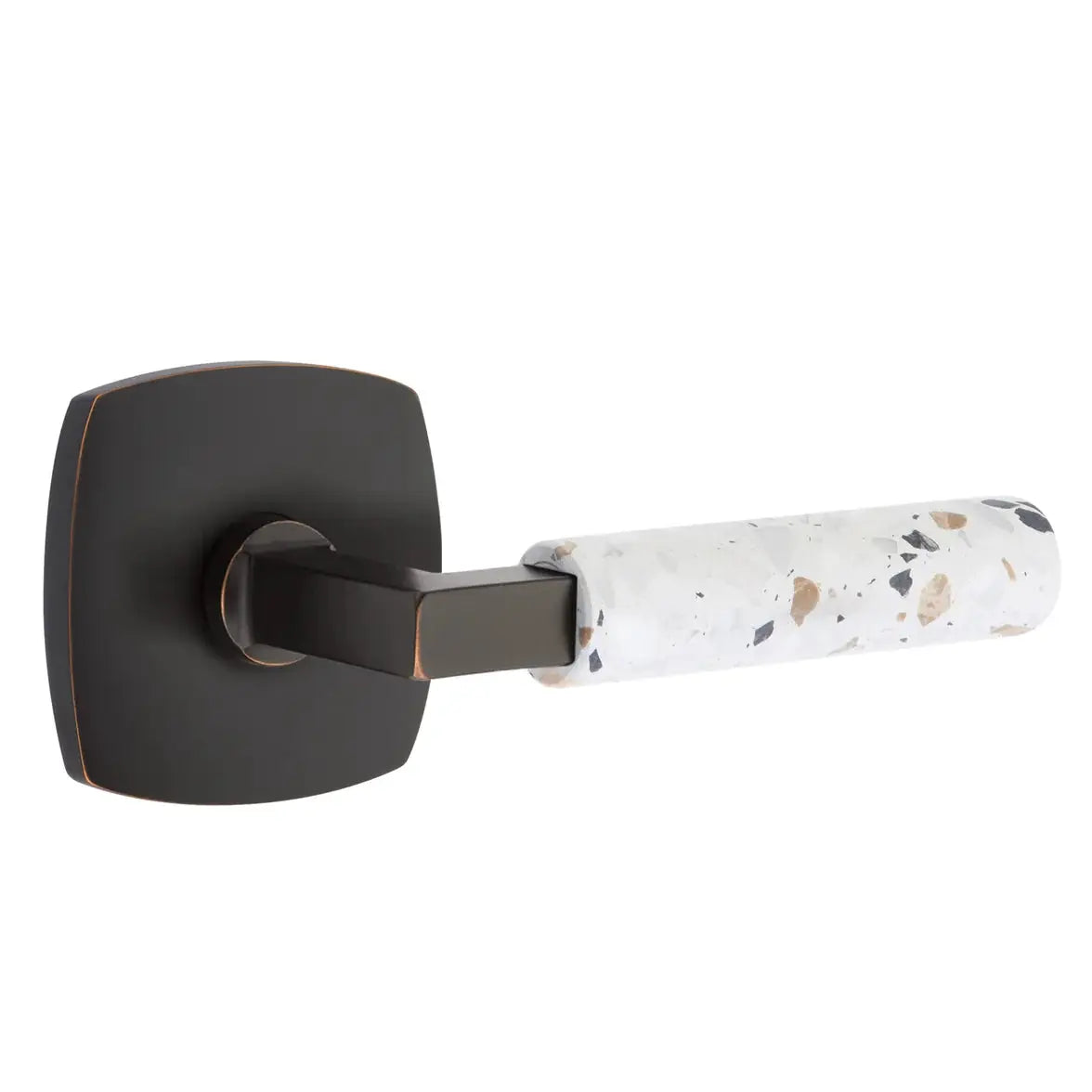 Emtek Light Terrazzo Lever with Urban Modern Rosette and L-Square Stem by Emtek