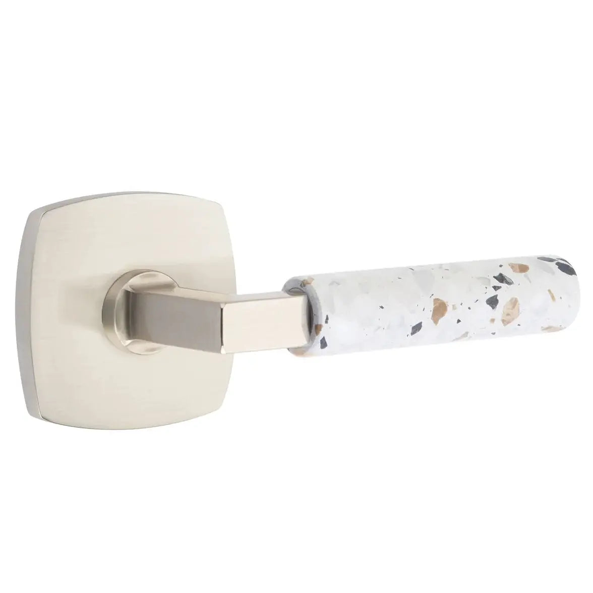 Emtek Light Terrazzo Lever with Urban Modern Rosette and L-Square Stem by Emtek