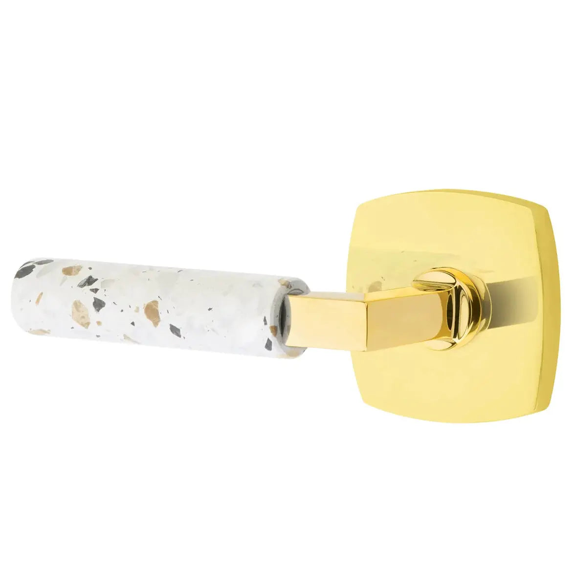 Emtek Light Terrazzo Lever with Urban Modern Rosette and L-Square Stem by Emtek