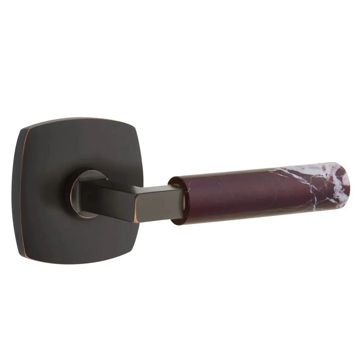 Emtek Rosso Levanto Marble Lever with Urban Modern Rosette and L-Square Stem by Emtek